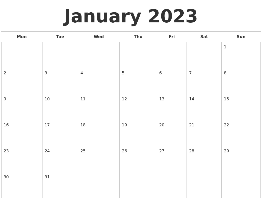 January 2023 Calendars Free