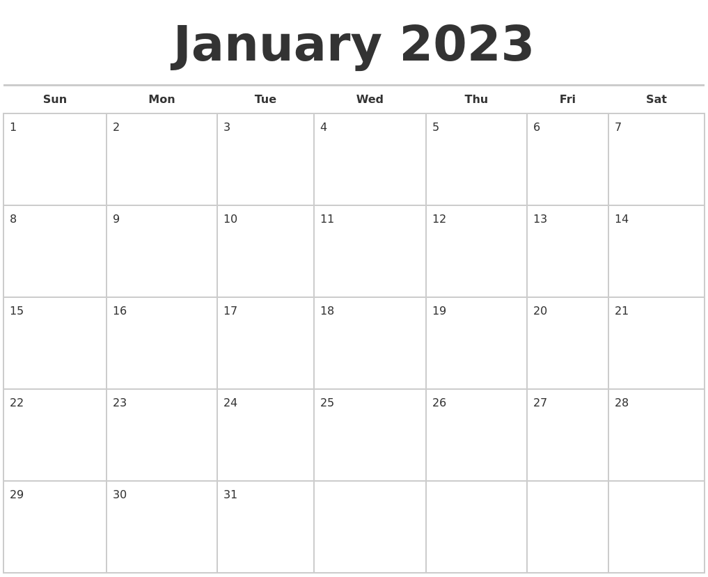 January 2023 Calendars Free