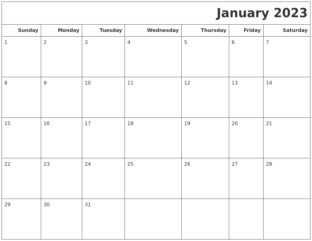 January 2023 Calendars To Print