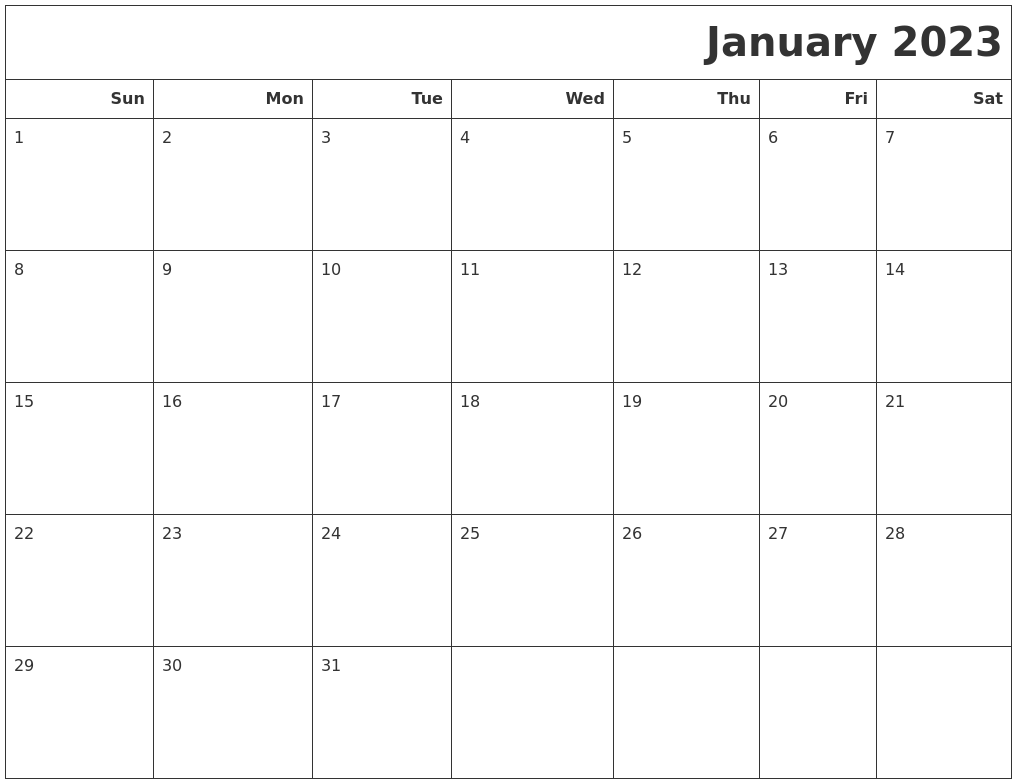 January 2023 Calendars To Print