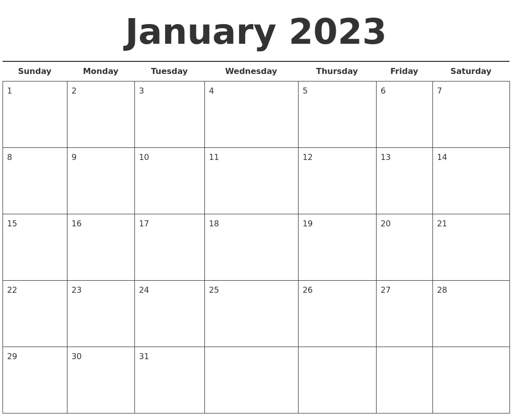 January 2023 Free Calendar Template