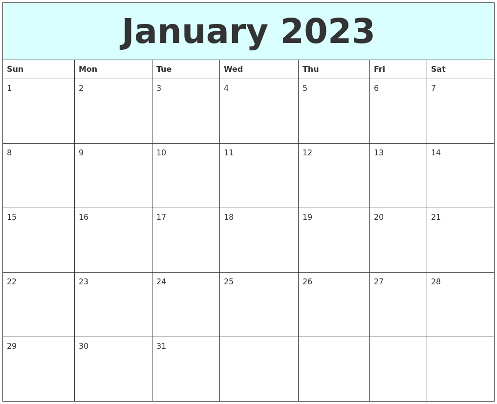 Printable January 2023 Calendar Free 12 Templates Zohal