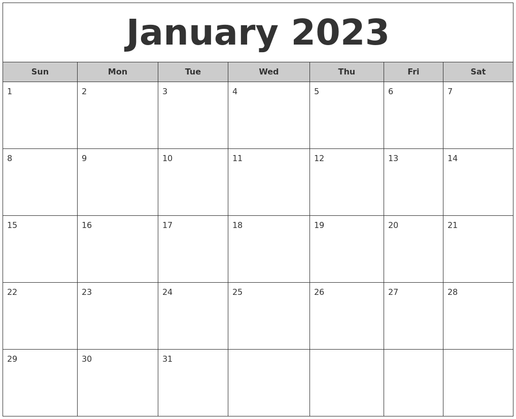 January 2023 Free Monthly Calendar