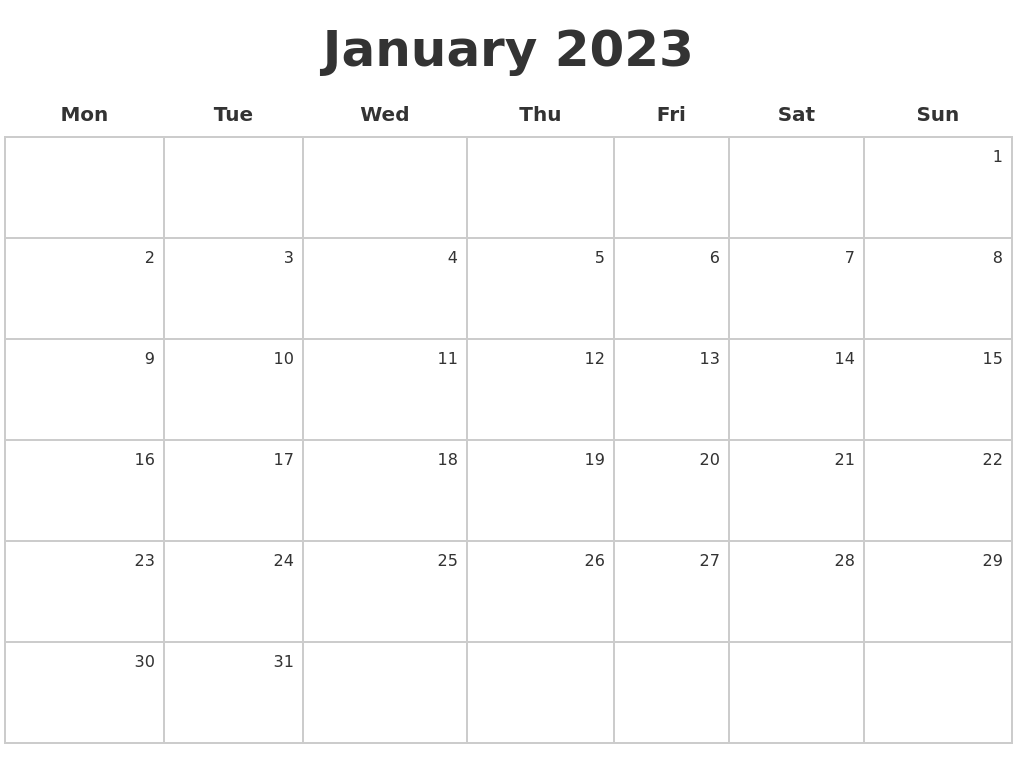 January 2023 Make A Calendar