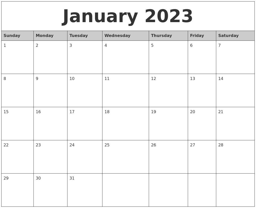 Free Printable Calendar 2023 Monthly Pdf