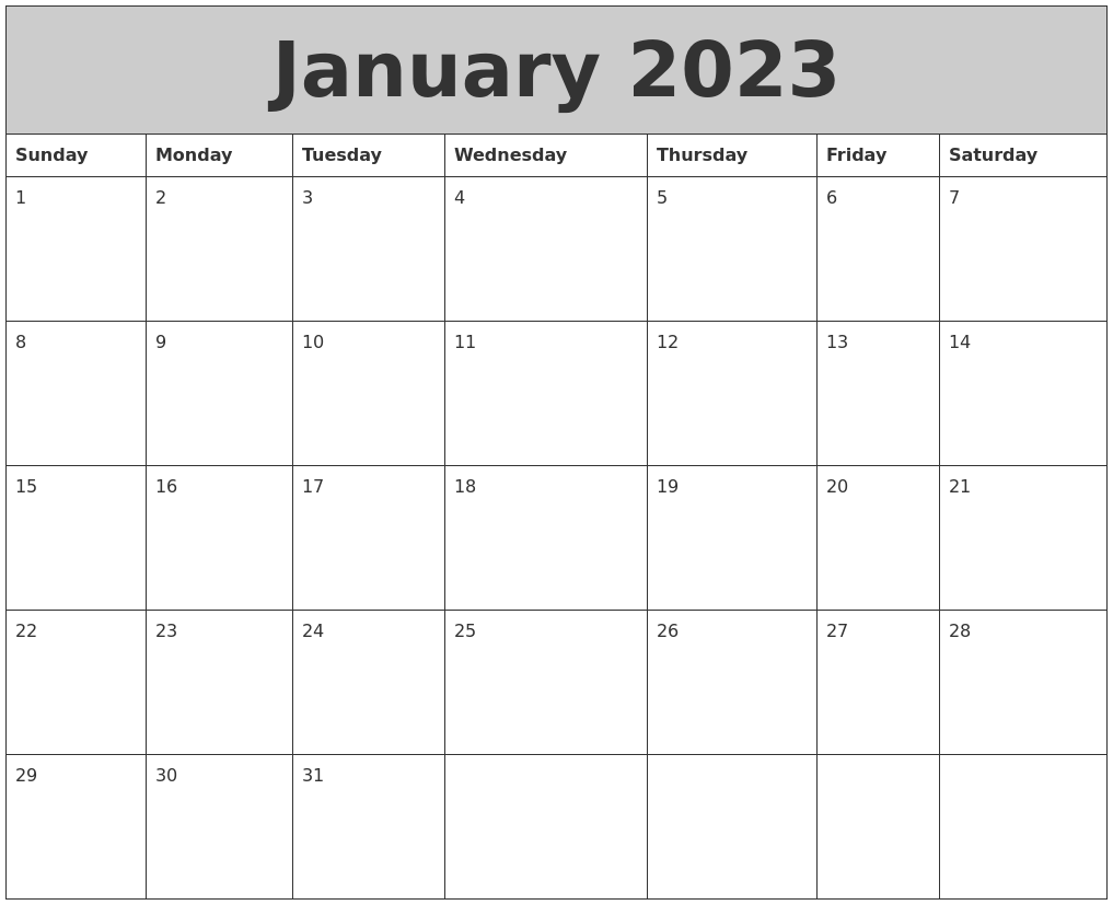 January 2023 My Calendar