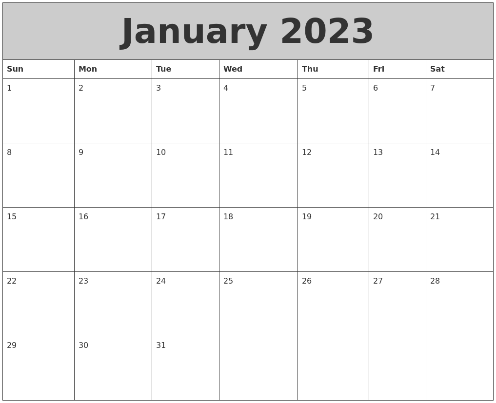 January 2023 My Calendar