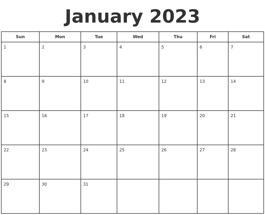 January 2023 Print A Calendar