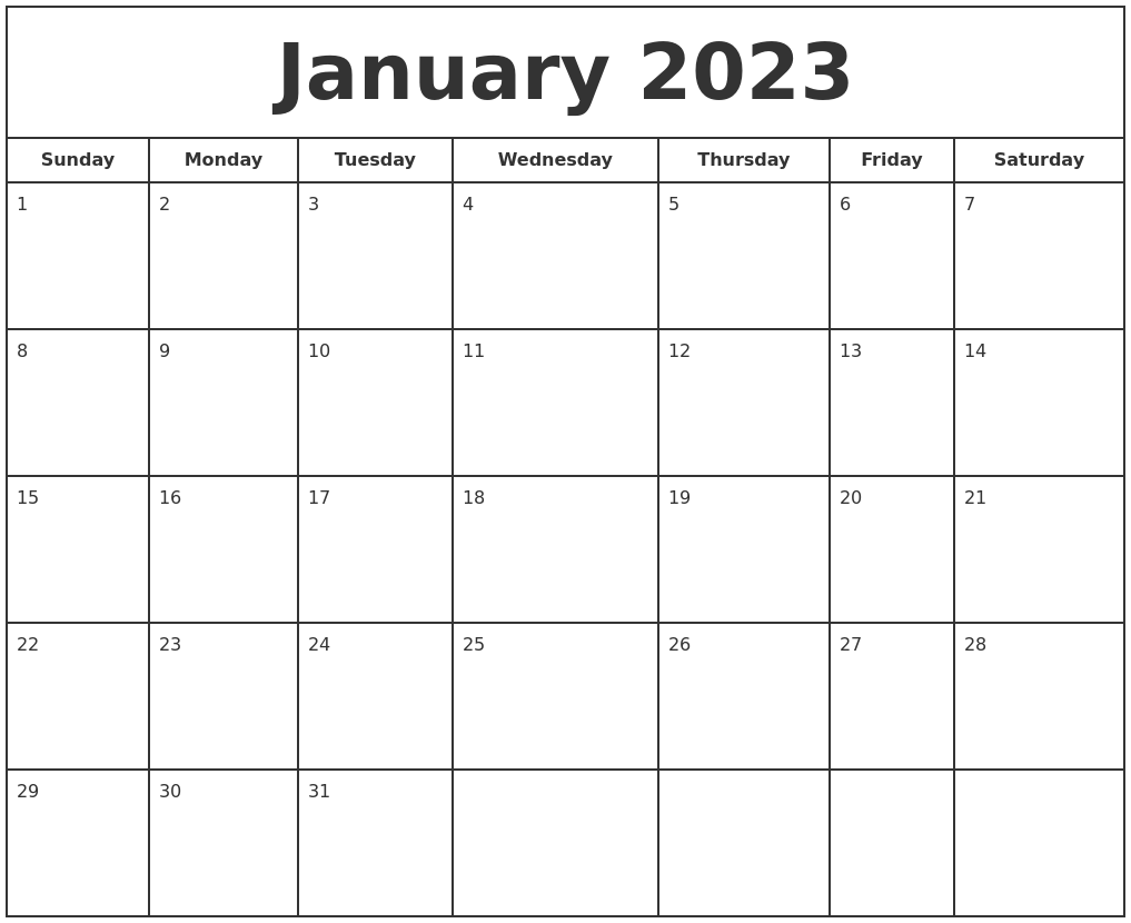 January 2023 Print Free Calendar