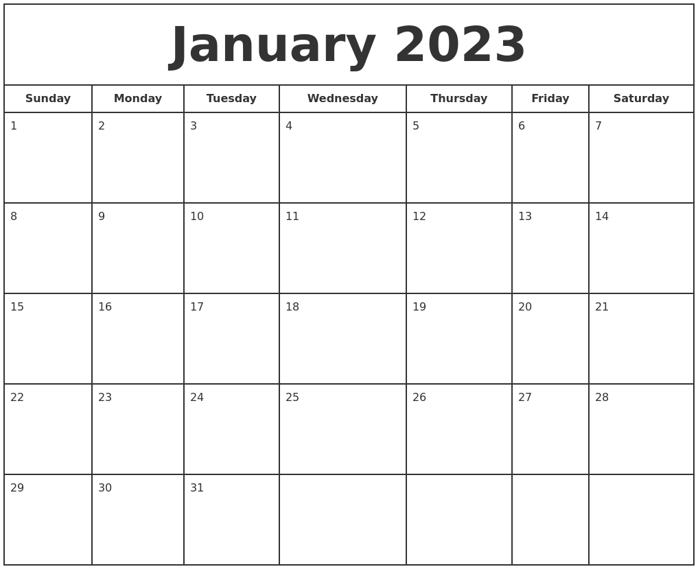 Free January 2023 Calendar January 2023 Print Free Calendar