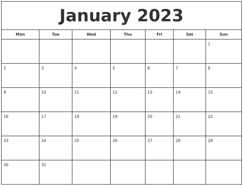 January 2023 Print Free Calendar