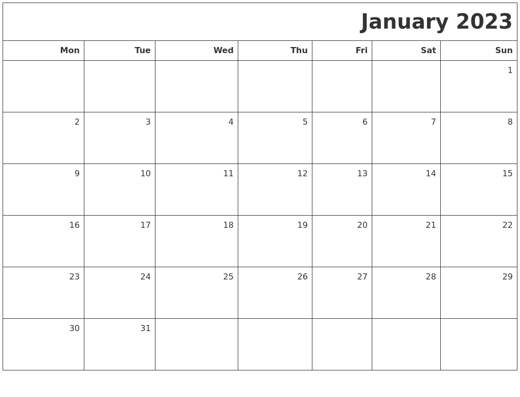 January 2023 Printable Blank Calendar