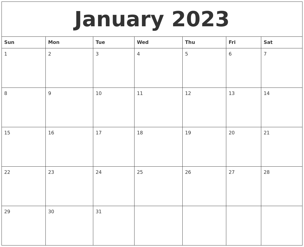 January 2023 Printable Calendar Free