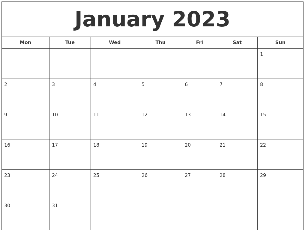 January 2023 Printable Calendar