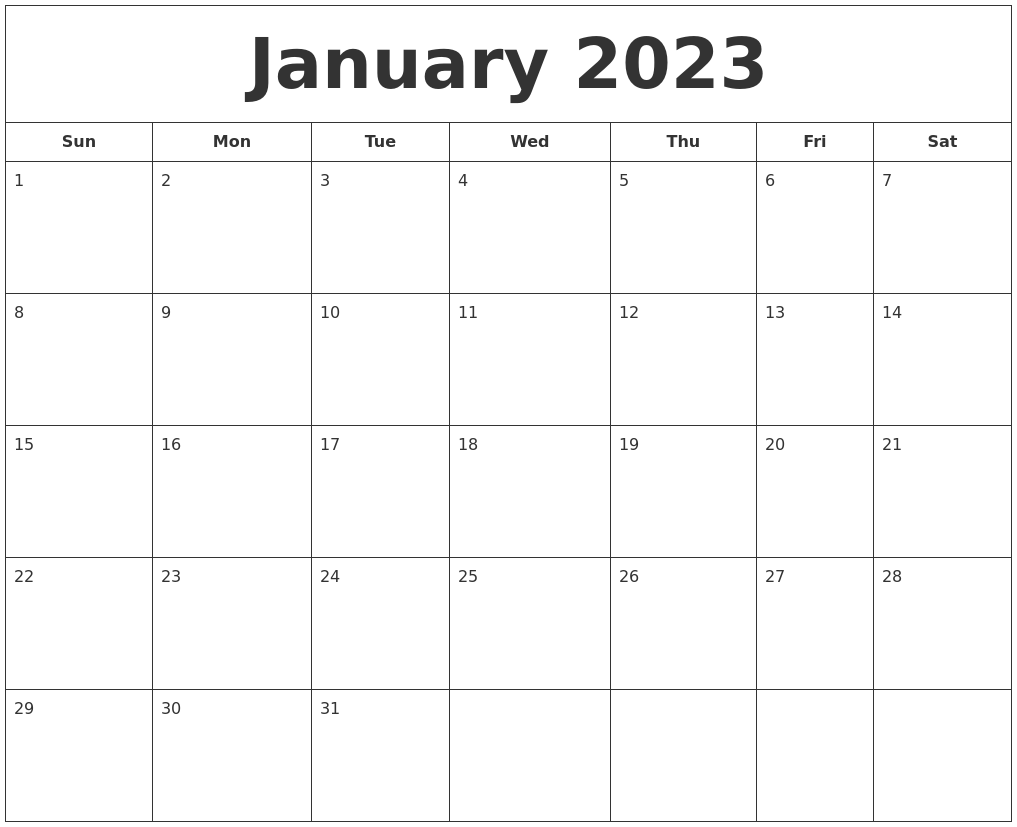 January 2023 Printable Calendar