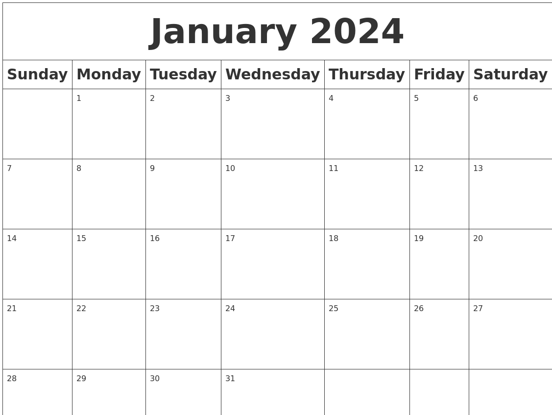 January 2024 Blank Calendar