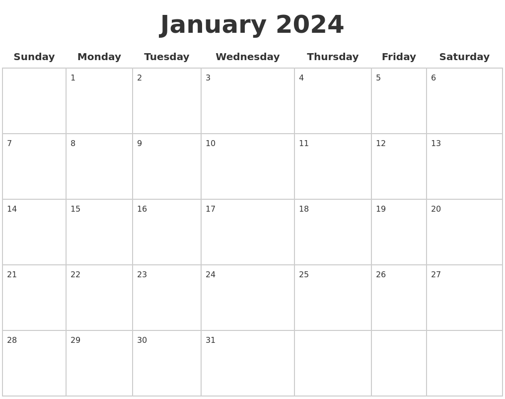 January 2024 Blank Calendar Pages