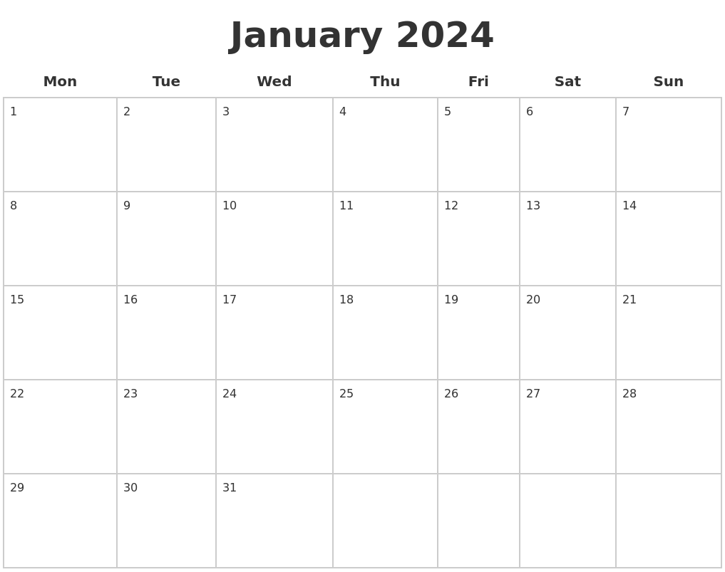 January 2024 Blank Calendar Pages