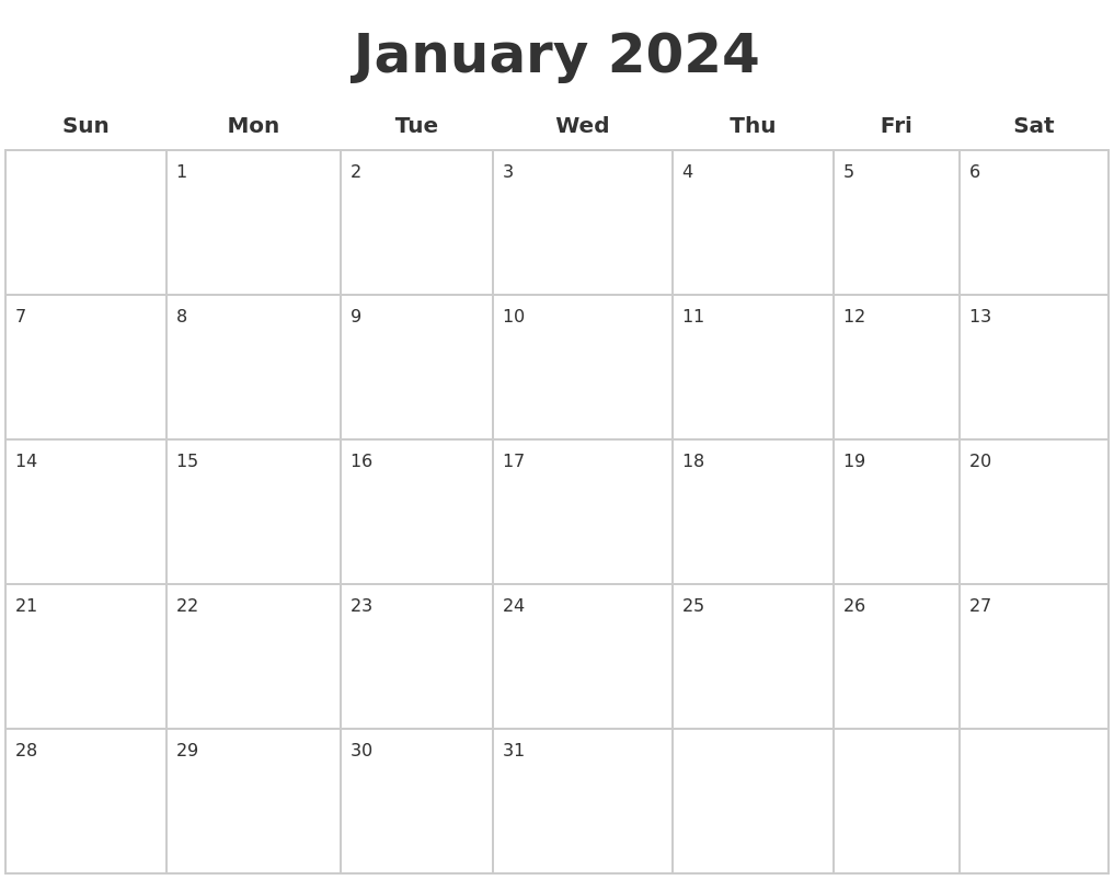 January 2024 Blank Calendar Pages