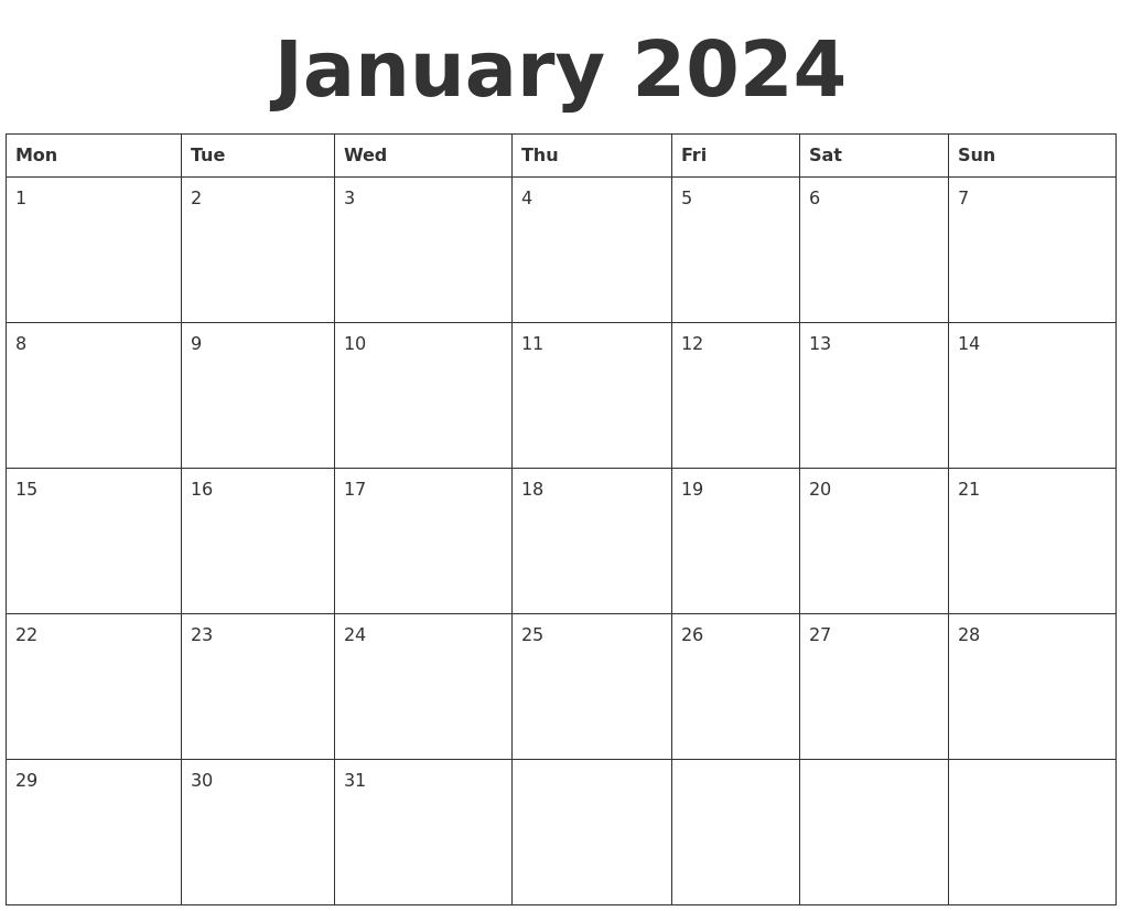 January 2024 Blank Calendar Template