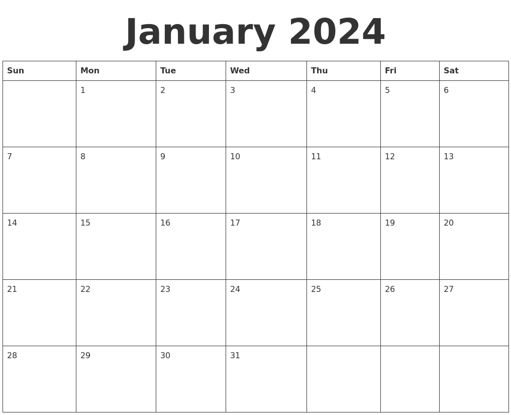 January 2024 Blank Calendar Template