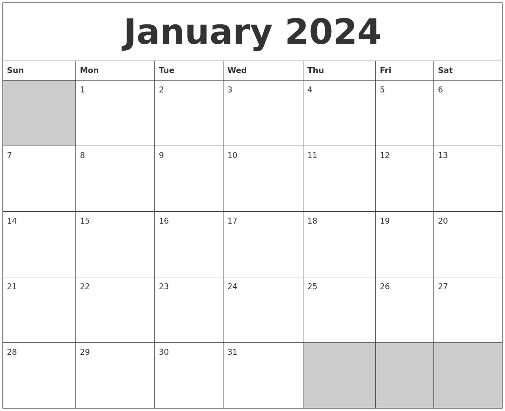 January 2024 Blank Printable Calendar