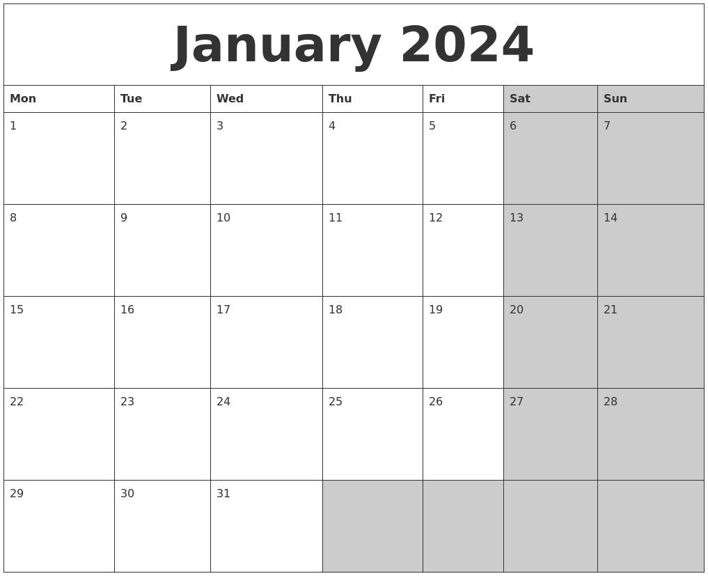 January 2024 Calanders