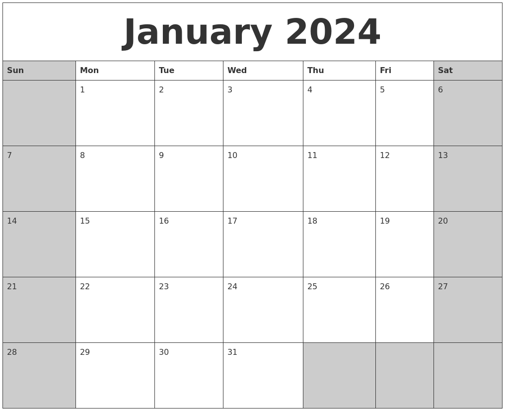 January 2024 Calanders