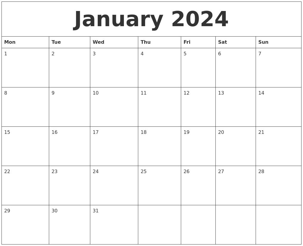 January 2024 Calendar Blank