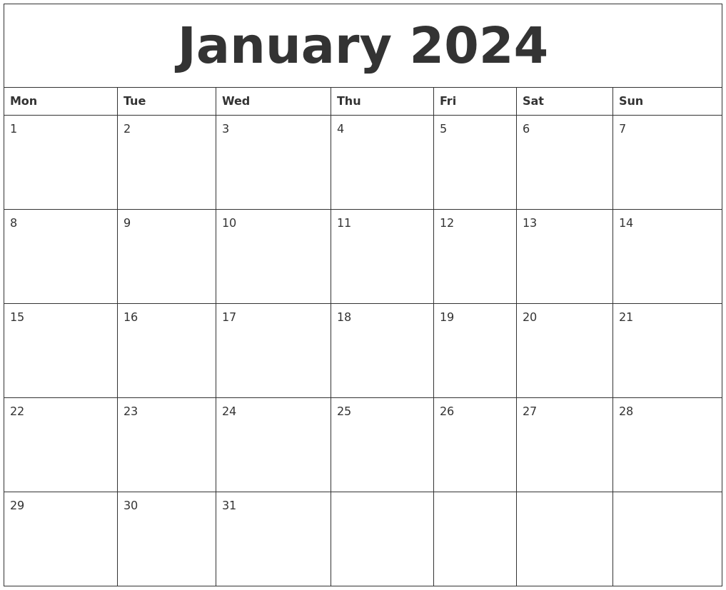 January 2024 Calendar Layout