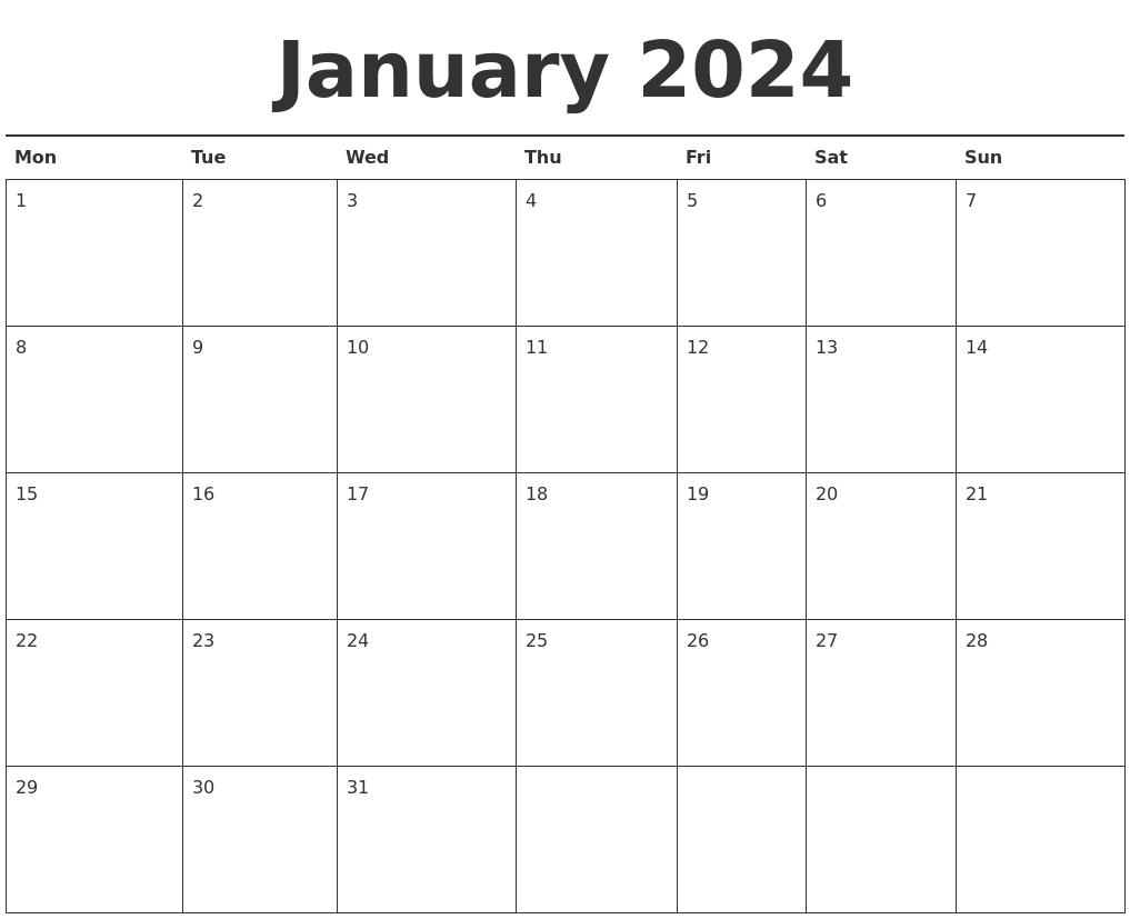 January 2024 Calendar Printable