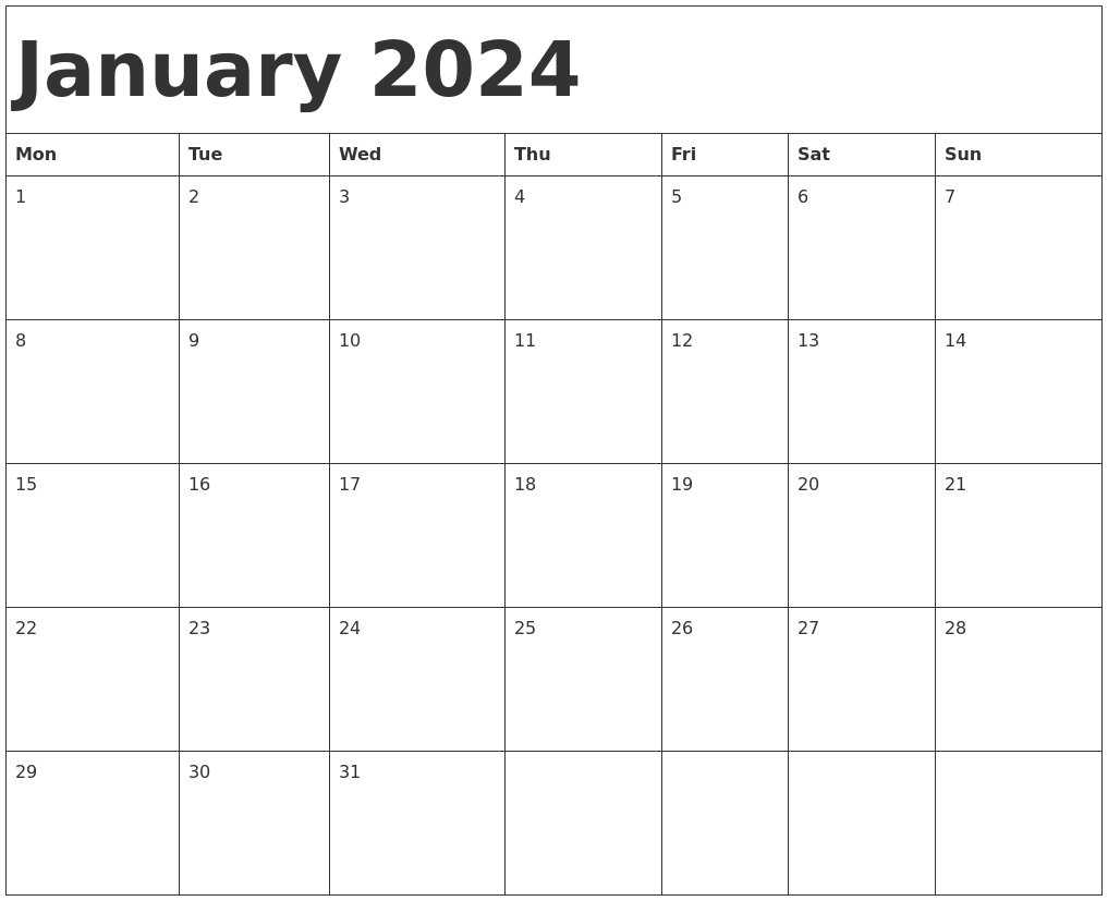 January 2024 Calendar Template