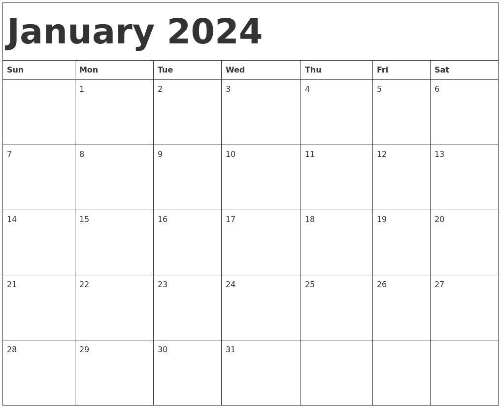 January 2024 Calendar Template