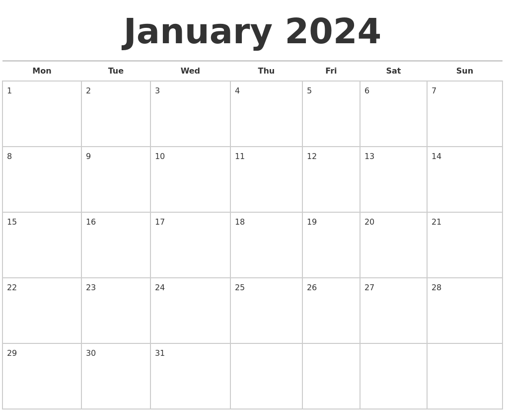 January 2024 Calendars Free