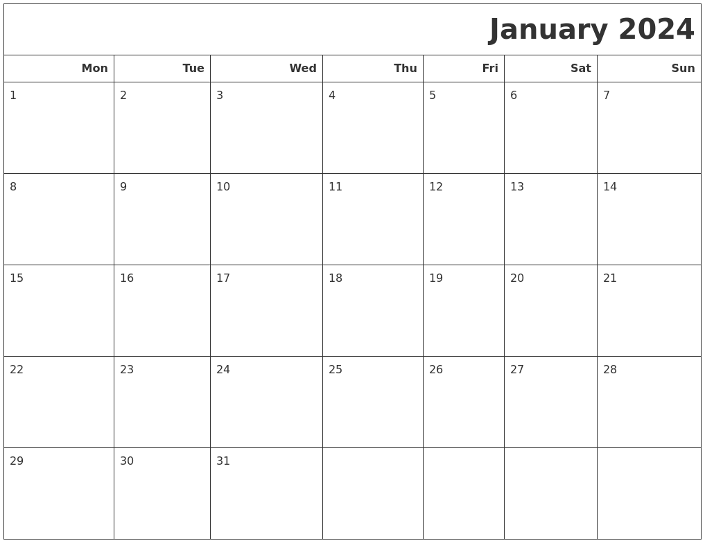 January 2024 Calendars To Print
