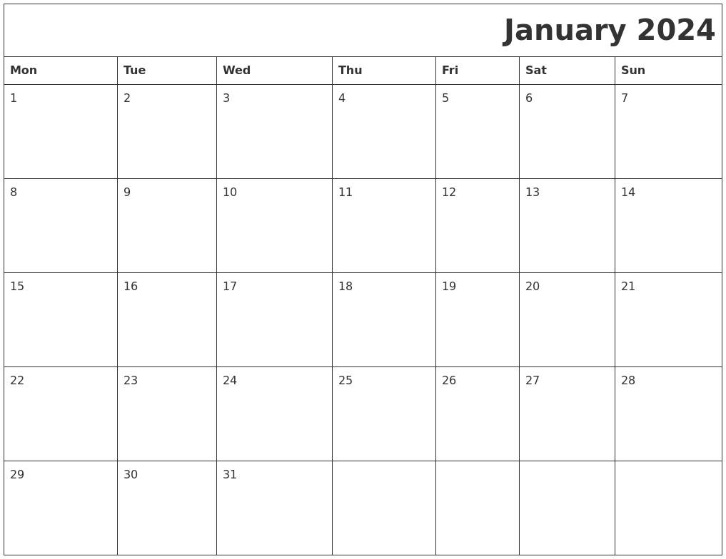January 2024 Download Calendar