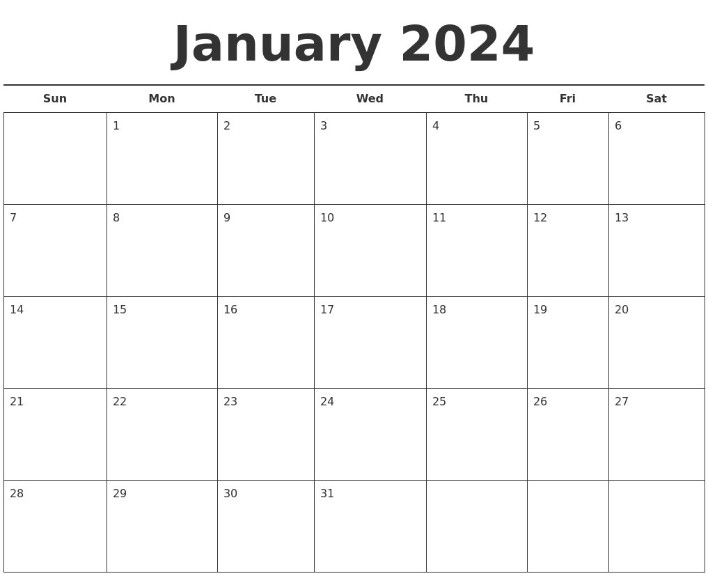 January 2024 Free Calendar Template