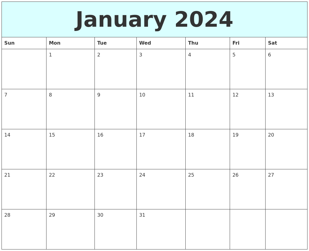 January 2024 Free Calendar