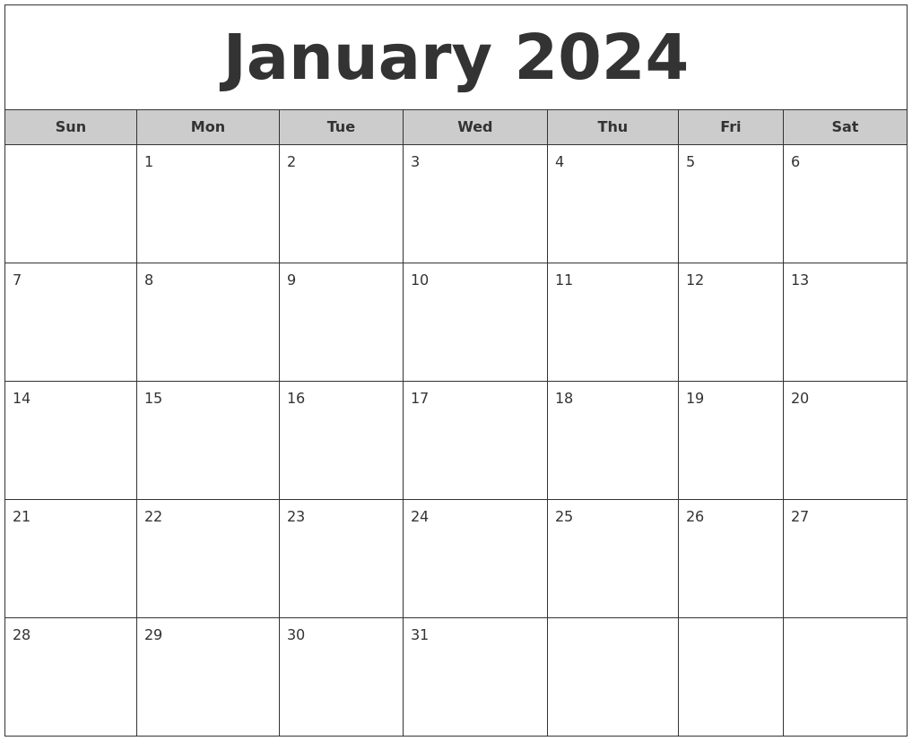 January 2024 Free Monthly Calendar