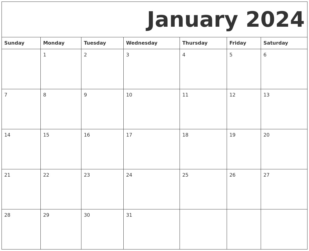 Free Printable Monthly Calendar January 2024