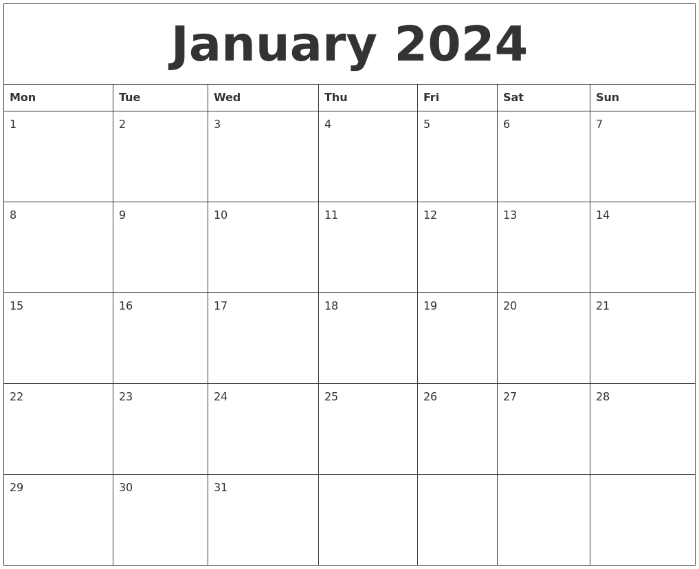 January 2025 Free Weekly Calendar