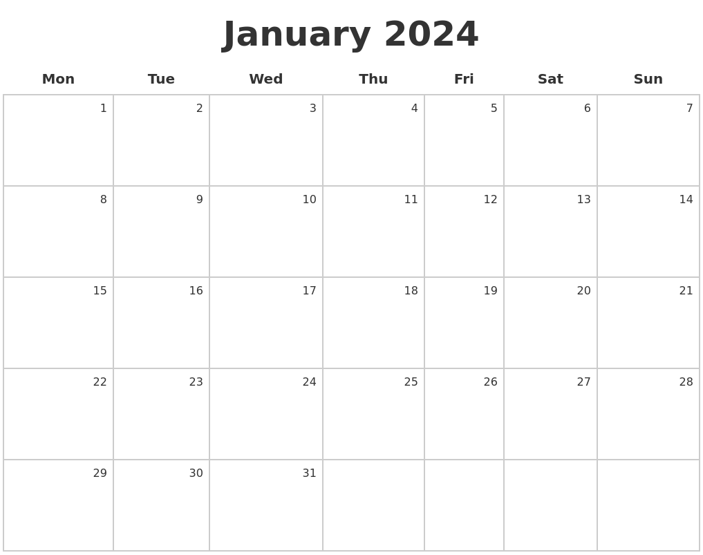 January 2024 Make A Calendar