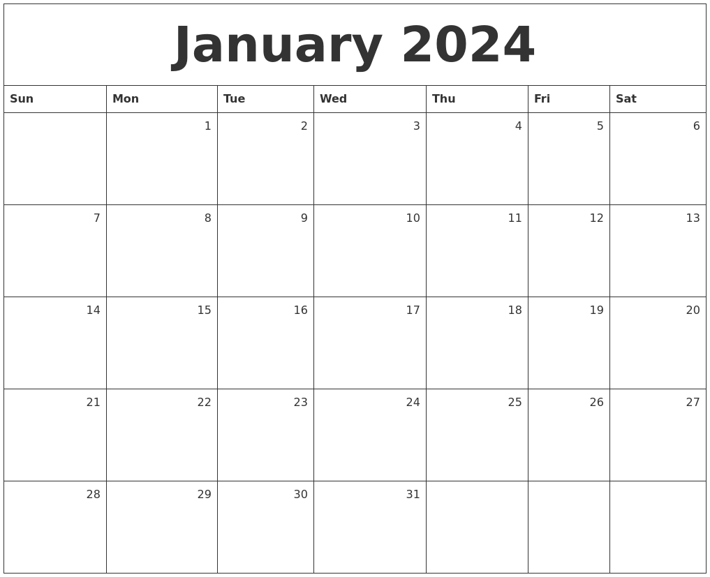 January 2024 Monthly Calendar