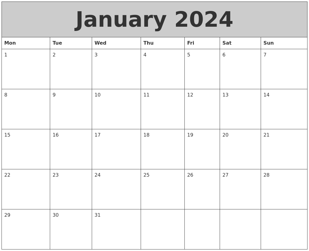 January 2024 My Calendar