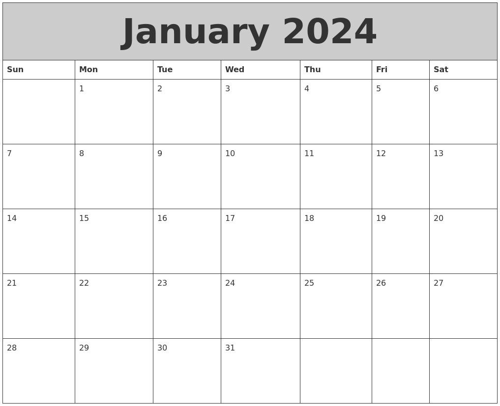 January 2024 My Calendar