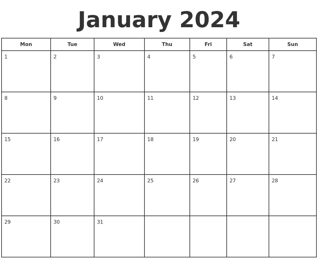 January 2024 Print A Calendar