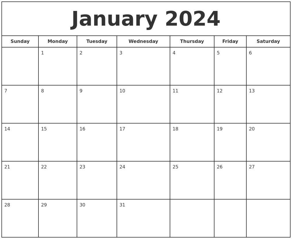 January 2024 Print Free Calendar