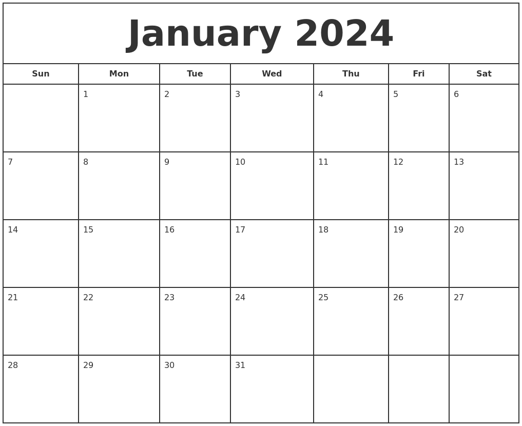 January 2024 Print Free Calendar