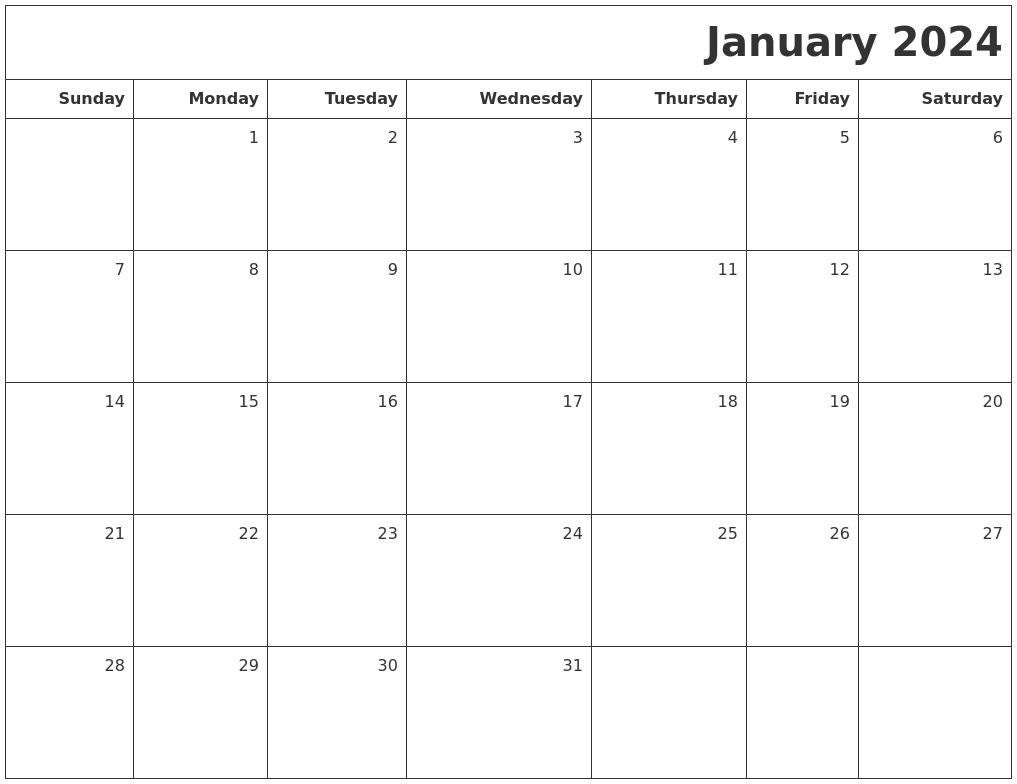 January 2024 Printable Blank Calendar