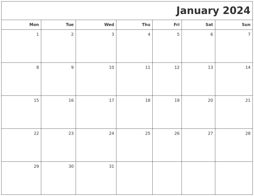 January 2024 Printable Blank Calendar